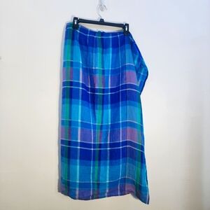 Lauren Ralph Lauren 100% Linen Plaid Blue and Purple Women's Swim Summer Skirt 6